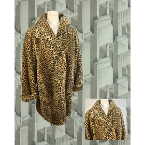 Vintage 80s Olympia Mob Wife Faux Leopard Skin Oversized Full-Length Size S - Picture 1 of 5