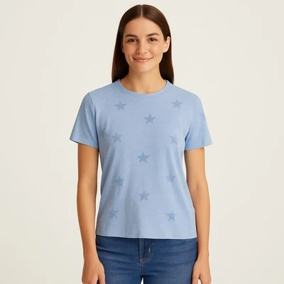 Camiseta de manga corta de algodón con estampado de estrellas azul espléndida nueva con etiquetas - talla pequeña Foto 1 de 4