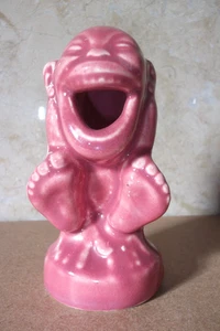 BRITISCHE ART DECO PERIODE 11 CM LILA PFLAUME FARBE KERAMIK LACHENDE BILLIKEN FIGUR - Bild 1 von 13