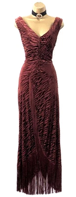 NWT COAST Brick Devore Velvet Fringed Maxi Dress Sz 14 Ruched Xmas NYE Party - Image 1 of 4