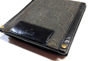 GUCCI VINTAGE STUDS GG GUCCISSIMA CANVAS LEATHER WALLET BIFOLD COIN ITALY BROWN - Picture 1 of 24