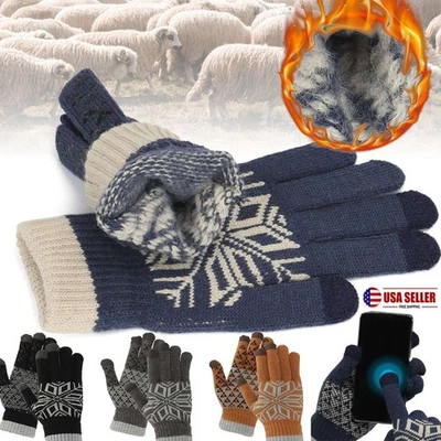 Guantes de punto de lana con pantalla táctil de invierno guantes gruesos cálidos cachemir al aire libre hombres Foto 1 de 4