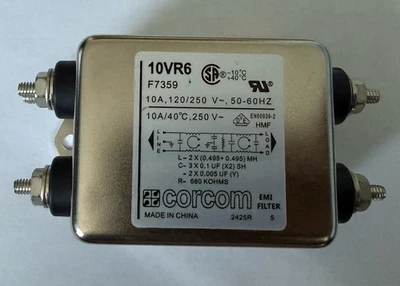 AC Line Filter, Corcom EMI Filter Model 10VR6, 10A, 120/250 V, 50-60Hz, New - Image 1 of 4