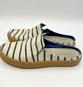 TOMS Womens Slip On Mules Shoes 9.5 Blue White Striped Riviera Sunflower Casual - Picture 1 of 9