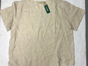 LL Bean womens 100% linen pullover Shirt Large Khaki Coastal Lightweight NEW NWT - Picture 1 of 8