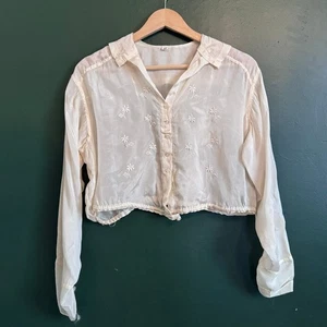 Antike edwardianische Bluse Shirtwaist Top weiß Seide bestickt 1910er elfenbein M - Bild 1 von 5