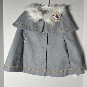 DISNEY FROZEN II GRAY ELSA/ANNA CAPE W/FAUX FUR COLLAR FOR GIRLS SZ 4 Grey Coat - Picture 1 of 12