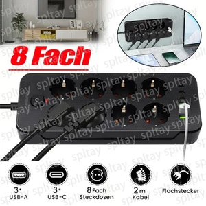 Cable de Extensión 6/8 Vías Contacto de Protección Enchufes Barra con 3 USB y 3Tipo C - Imagen 1 de 28