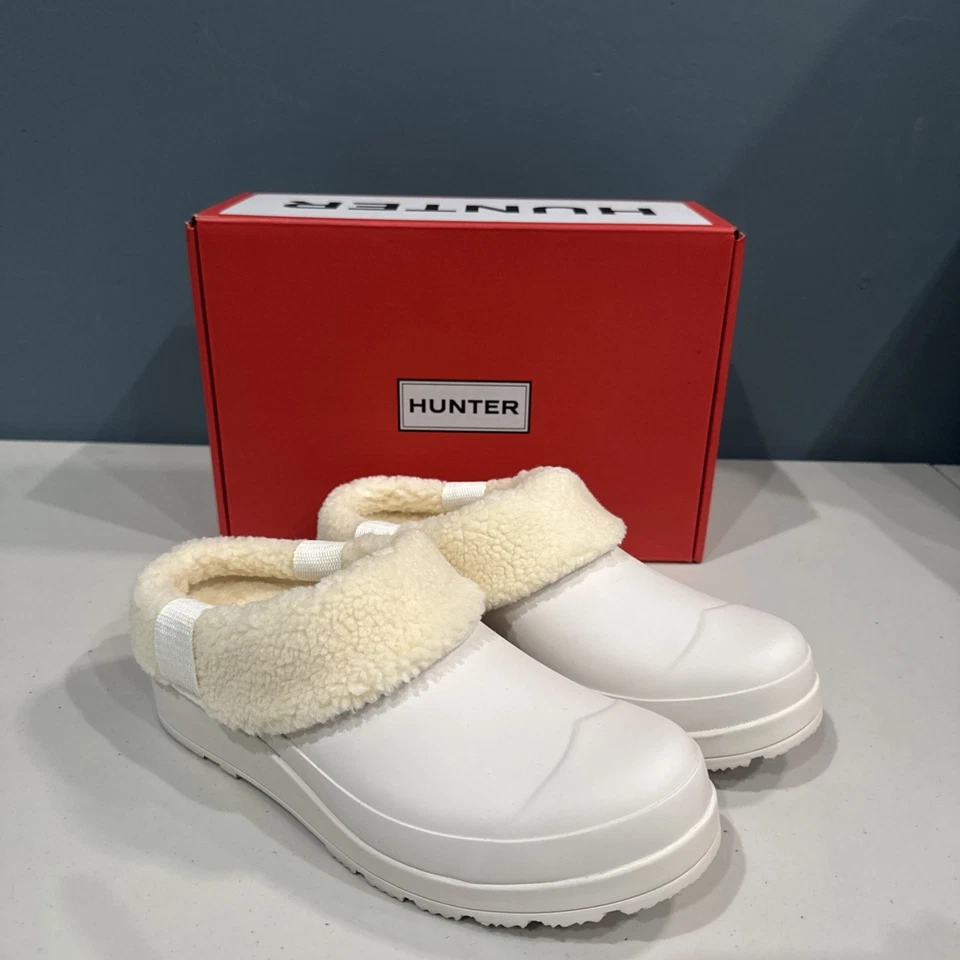 Hunter Play WFF1000RSP Womens 8 Clog White Willow Sherpa Insulated Slip On Shoes