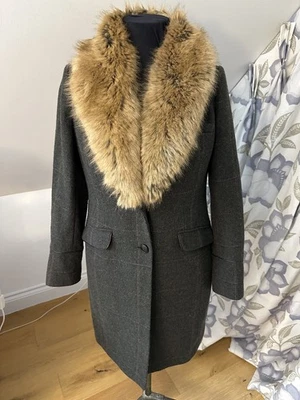 Joules Langley Tweed Wool Coat  UK14 Excellent Condition Dark Green Fur Collar - Image 1 of 4