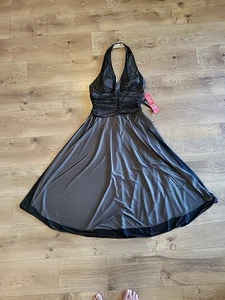 Connected Vintage Halter Dress Midi Black Sheer Gothic Witchcore Vamp Size 14 - Picture 1 of 9