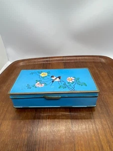 Caja baratija vintage china esmaltada cloisonné pájaros y flores 16 cm - Imagen 1 de 9