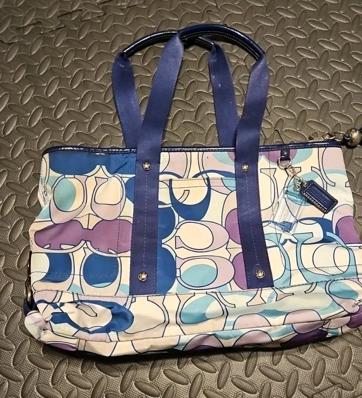 ПОДЛИННЫЙ ТРЕНЕР KYRA DAISY ШАРФ ПЕЧАТЬ СУМКА С КОРОТКИМИ РУЧКАМИ #17178 синий белый - Изображение 1 из 4