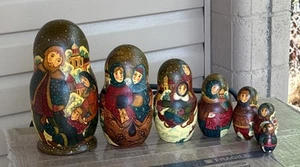 O.SHIRYAEVA RUSAS 7 MUÑECAS DE ANIDACIÓN HECHAS A MANO Y PINTADAS "INVIERNO" AÑOS 90 - Imagen 1 de 6