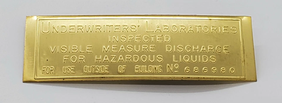 Etiqueta en relieve de latón para bombas de gas visibles Underwriter's Laboratory (ID164) Foto 1 de 1