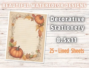 FALL - 25 Sheets Watercolor Design Decorative Paper Letter Writing Paper #012 - Picture 1 of 2