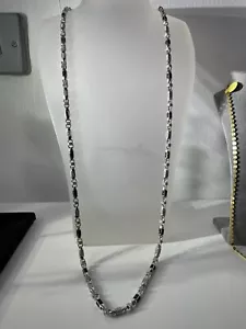 Sterling Argento Sterling Catena Per da Uomo 91.4cm lungo Nero E Trasparente Cz - Foto 1 di 7