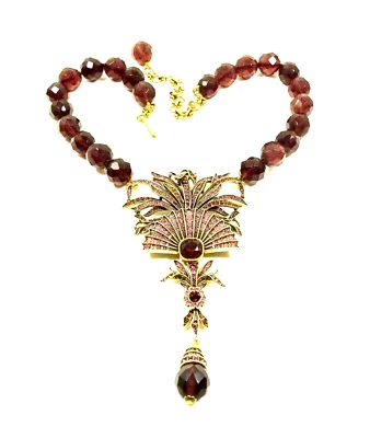 HEIDI DAUS 华丽“可爱扇子”串珠奥博金彩色水晶围兜项链 — 第 1/4 张图片