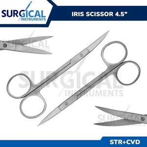 2 tijeras de iris quirúrgicas dentales 1 rectas y 1 curvas grado alemán de 4,5" - Imagen 1 de 12