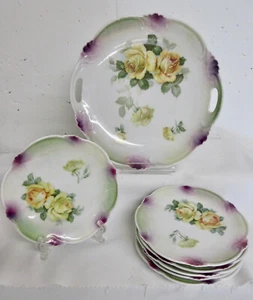 7 Pc Yellow Rose English Cottage SCHUMANN BAVARIA Cake Dessert Set - Picture 1 of 7