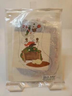 Christmas MINI STOCKING Deux Amis HANDPAINTED NEEDLEPOINT CANVAS w/Yarns #2035 - Image 1 of 4