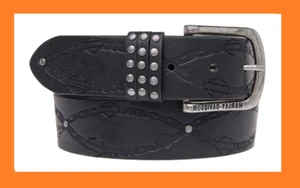 HDWBT11026 Cintura pelle Harley Davidson nera uomo incisa catene borchie - Foto 1 di 1