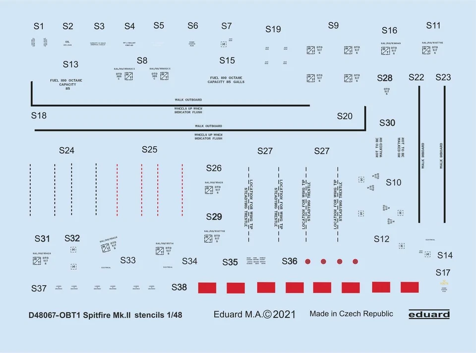 Eduard 1/48 Spitfire Mk.II Stencil Decal D48067 - Image 1 of 1
