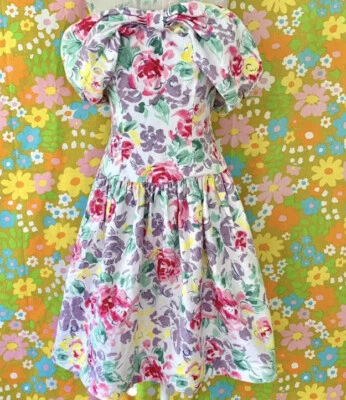 Vestido de fiesta de té vintage años 80 fuera del hombro jardín M/L Foto 1 de 4