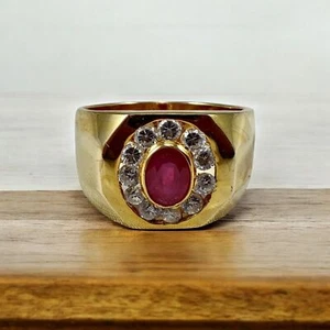 Ruby Oval Cut With 925 Sterling Silver Gold Plated Ring For Men's #A186 - Picture 1 of 6