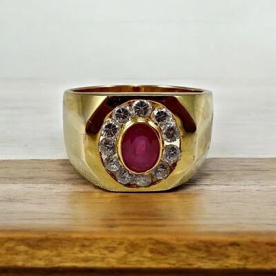 Ruby Oval Cut With 925 Sterling Silver Gold Plated Ring For Men's #A186 - Image 1 of 4