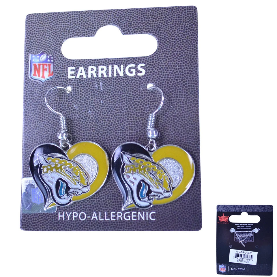 Jacksonville Jaguars JAGS Swirl Heart Earring Dangle Logo Charm Jewelry Pendant