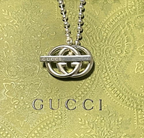 Collana girocollo GUCCI GG .925 argento sterling a levetta catena sfere perline 15 5" 19 8 g