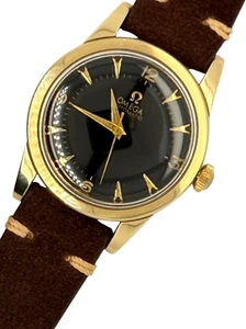 OMEGA 1950 VINTAGE AUTOMATIC BUMPER MOVEMENT JUST SERVICED WATCH BLACK DIAL GOLD - Picture 1 of 6