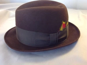 Vintage '50s-60s BOND Royal Quality Brown Felt Feathers FEDORA Hat Size 7 - Picture 1 of 12