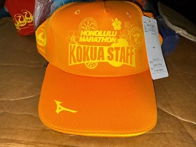 Sombrero ajustable Honolulu Marathon naranja Kokua Staff Mizuno Foto 1 de 4
