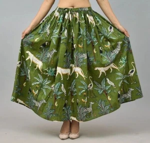 Indian Long Green Cotton Forest Tiger Skirt Women's Clothing Partywear skirt US - Picture 1 of 3