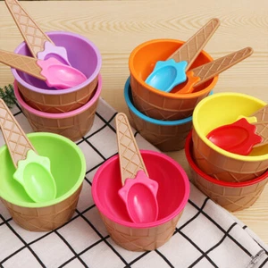 Children's Ice Cream Dessert Bowls & Matching Spoon Wafer Dessert Bundle Sets - Picture 1 of 23