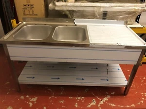 Stainless Steel Double Sink Right Or Left Drain 180CM - Picture 1 of 4