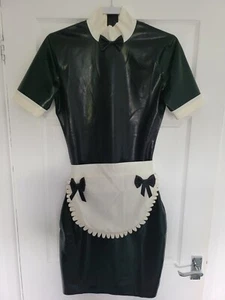 NEW Latex Rubber Maid Dress Uniform with Apron Sissy nurse waitress Servant UK , - Picture 1 of 4