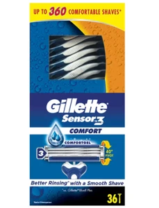 Gillette Sensor3 Disposable 36 Pack Easy Rinse Blades 3 Skin Sensing New - Picture 1 of 1