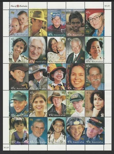 MINT 2000 FACE OF AUSTRALIA PEOPLE FACES STAMP SHEET SHEETLET OF 25 STAMPS - Picture 1 of 1