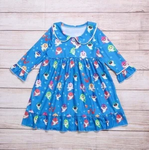 NEW Boutique Baby Shark Girls Long Sleeve Nightgown Pajamas - Picture 1 of 2