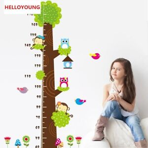 Wall Stickers Owl Monkey Butterfly Flower Tree Growth Chart Living Room Used