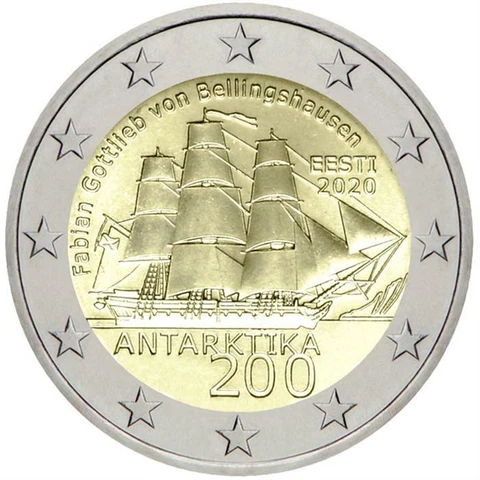2020 Estonia € 2 Euro Uncirculated UNC Coin Discovery of Antarctica 200 Years Cover