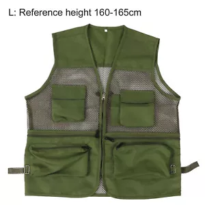 (L Military Green)Military Vest Multi Pocket Mesh Fish HR - Picture 1 of 22