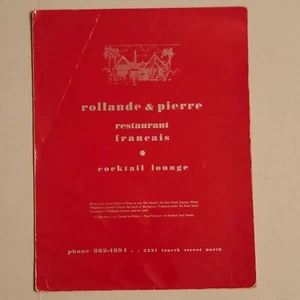 Vintage Rollande & Pierre Speisekarte berühmtes 60er Jahre St Petersburg FL französisches Restaurant - Bild 1 von 8