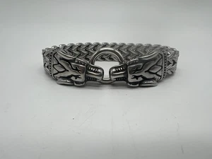Stainless Viking Wolf (Ears Down) Bracelet w/ Spring-Ring Attachment Up To 7.75” - Picture 1 of 10