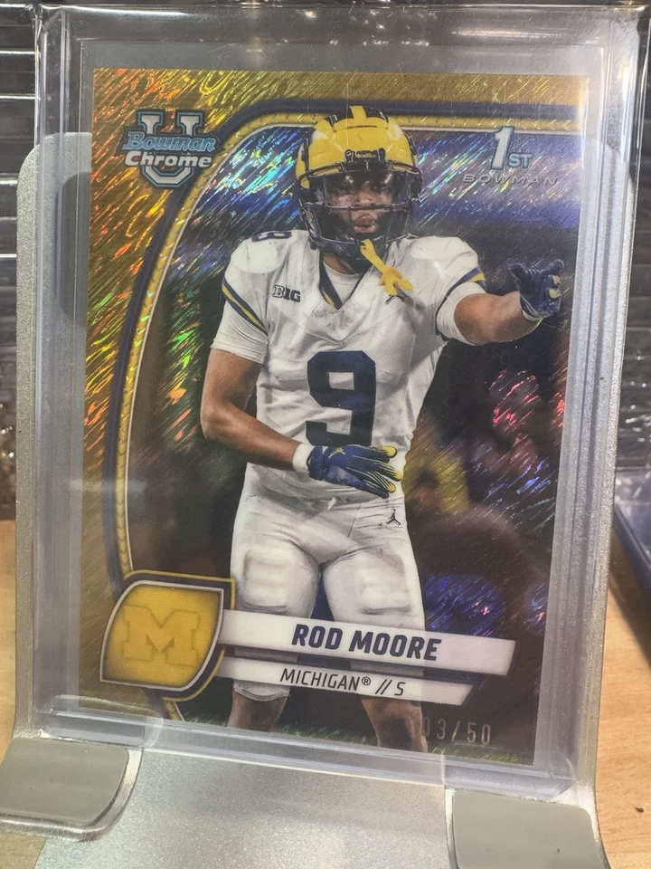 Rob Moore 2024 Bowman Chrome U 1st GOLD SHIMMER RC /50 Michigan Color Match - Image 1 of 1
