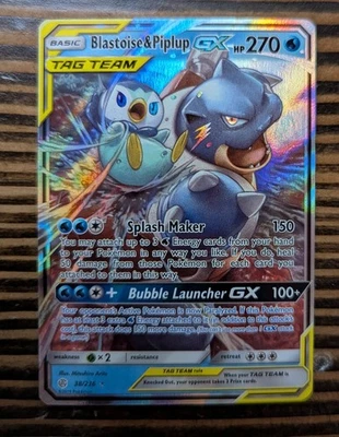 Pokemon TCG NM Blastoise and Piplup GX #38/236 Cosmic Eclipse - Image 1 of 2