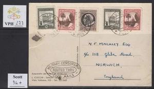VPH_277. VATICAN. 1945 postcard w. multiple GARDEN & MEDALLION stamps. Scott 94+ - Picture 1 of 1